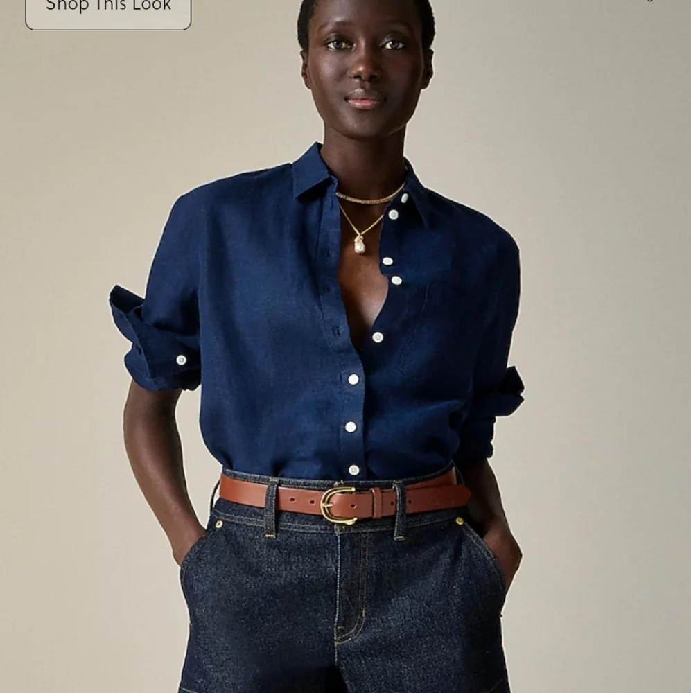 EUC | J. Crew Navy Button-Down Linen Shirt| Size 8 - Picture 1 of 8